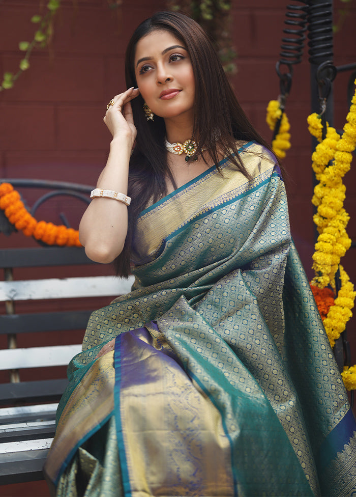 Green Handloom Kanchipuram Pure Silk Saree With Blouse Piece Free Shipping Deals