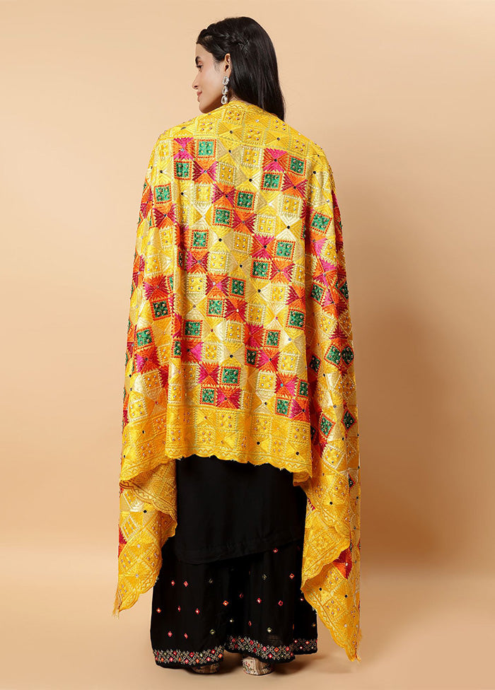 Yellow Chinon Phulkari Work Dupatta Clearance 2025 Unisex