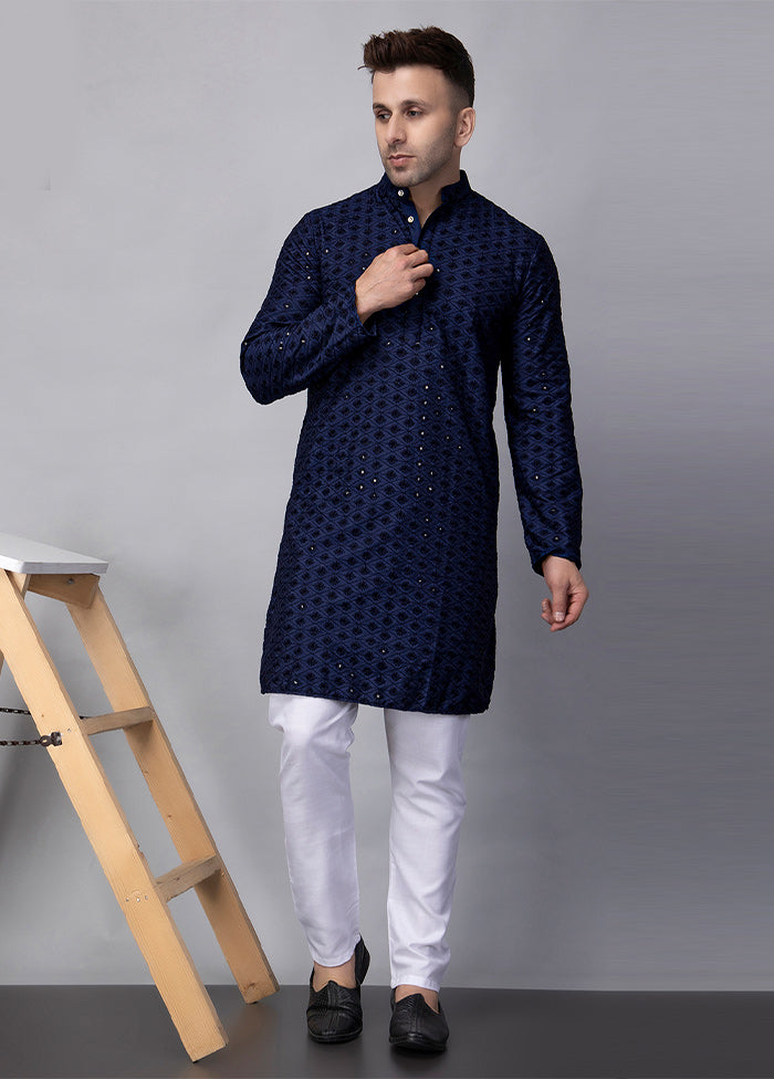 2 Pc Navy Blue Viscose Kurta Pajama Set Clearance Ebay