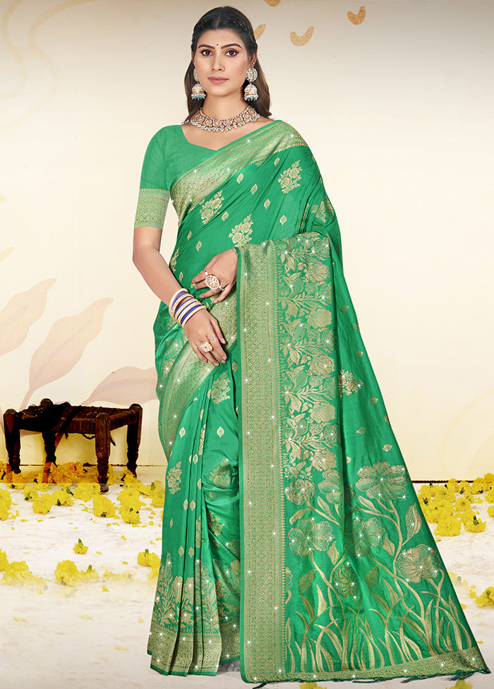 Green Spun Silk Saree With Blouse Piece Discount Classic