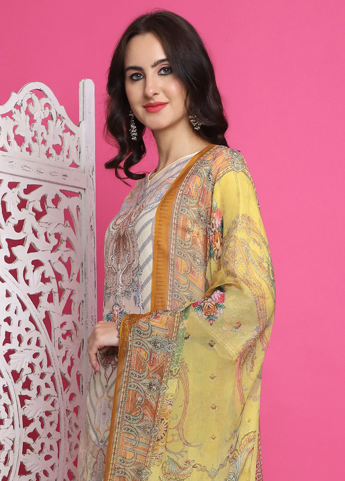 3 Pc Yellow Unstitched Silk Suit Set Geniue Stockist Cheap Online