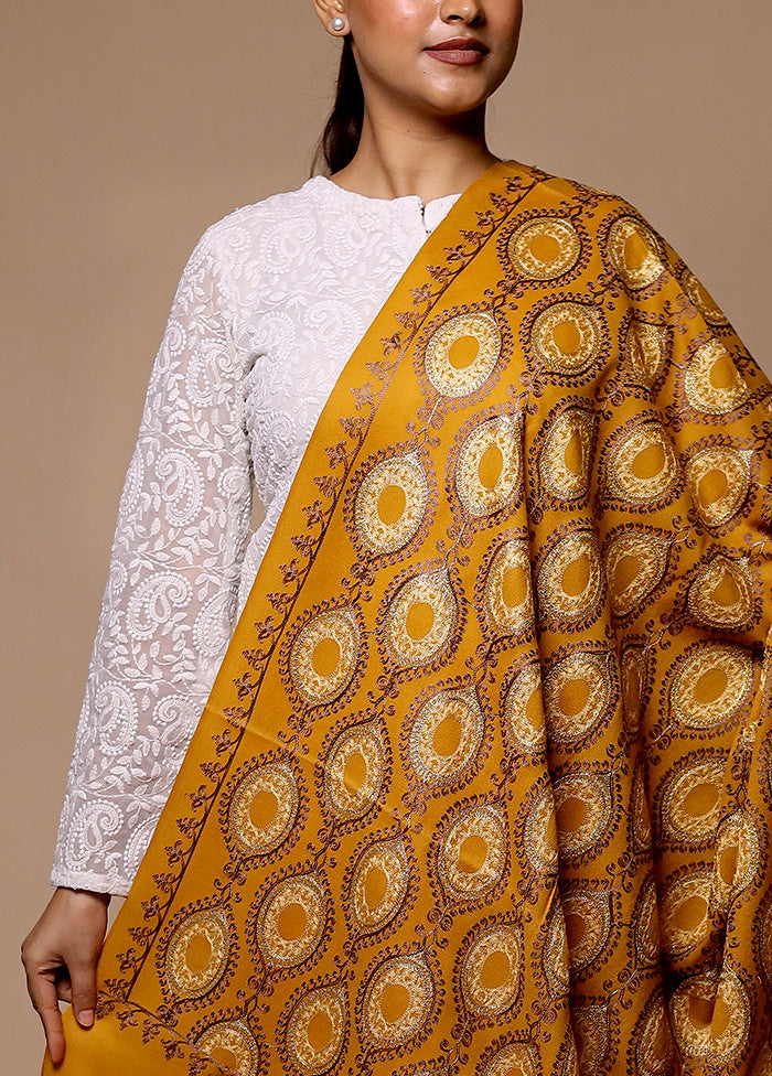 Yellow Butta Work With Zari Woven Border Shawl Enjoy Cheap Pice