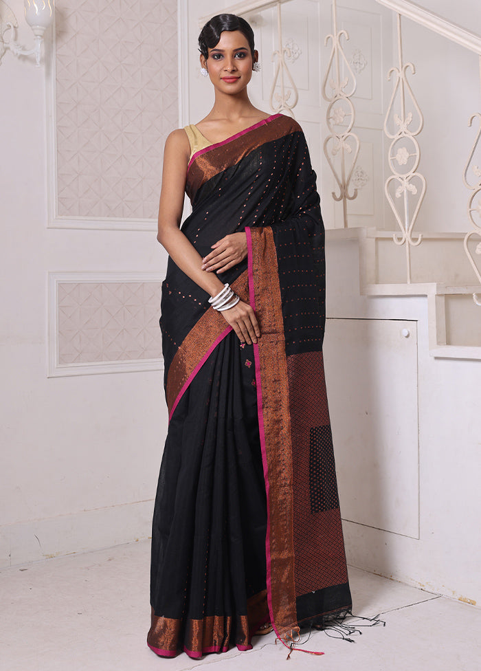 Black Pure Cotton Saree With Blouse Piece Cheap Sale Many Kinds Of