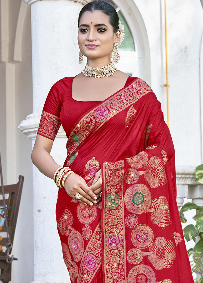 Red Spun Silk Saree With Blouse Piece Wide Range Of Sale Online