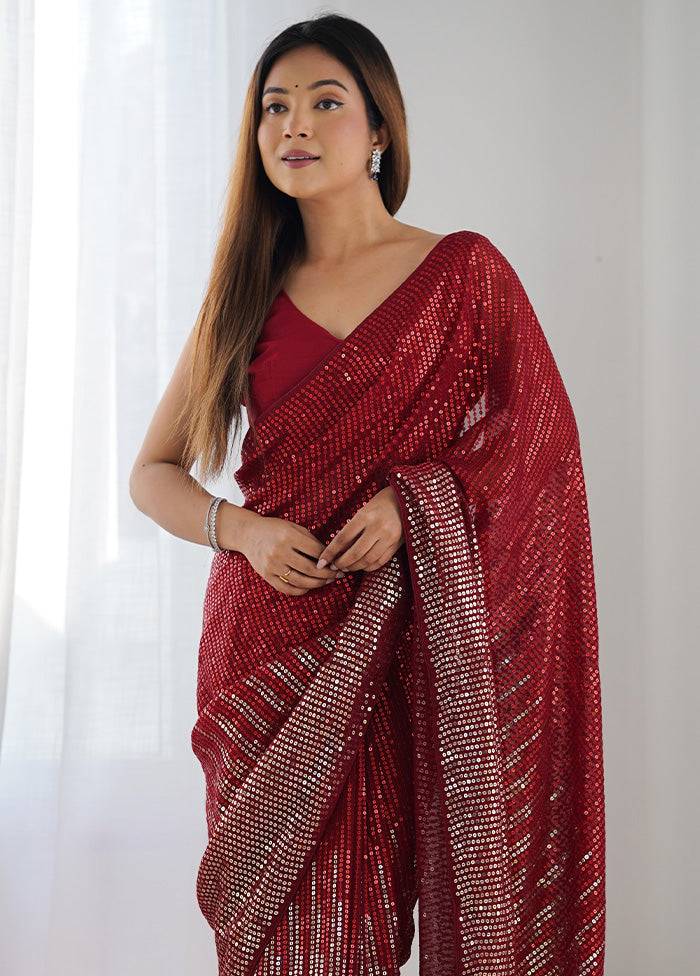 Maroon Georgette Saree With Blouse Piece Buy Cheap Many Kinds Of