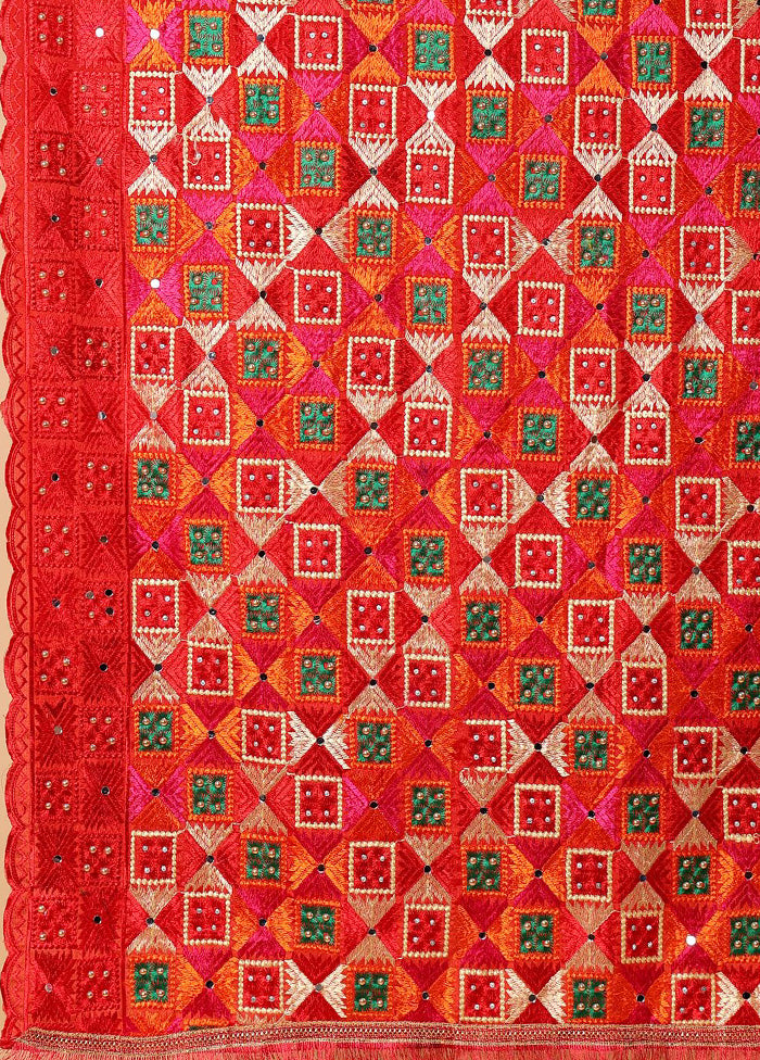 Red Chinon Phulkari Work Dupatta Free Shipping New Styles