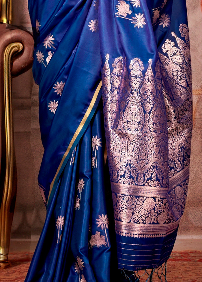 Blue Spun Silk Saree With Blouse Piece Reliable Cheap Online