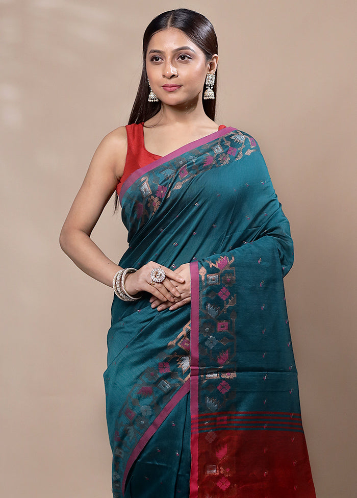 Green Khadi Cotton Saree With Blouse Piece With Credit Card Free Shipping