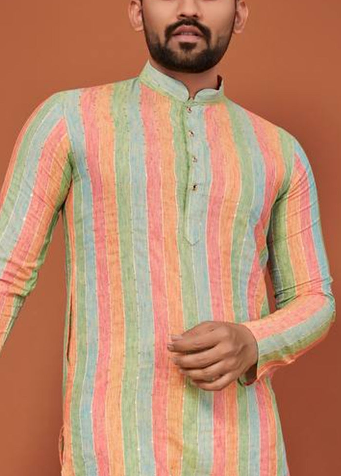 Multicolor Silk Kurta And Pajama Set Free Shipping Online