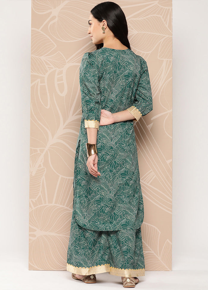 2 Pc Dark Green Readymade Silk Kurti Set Cheap Purchase