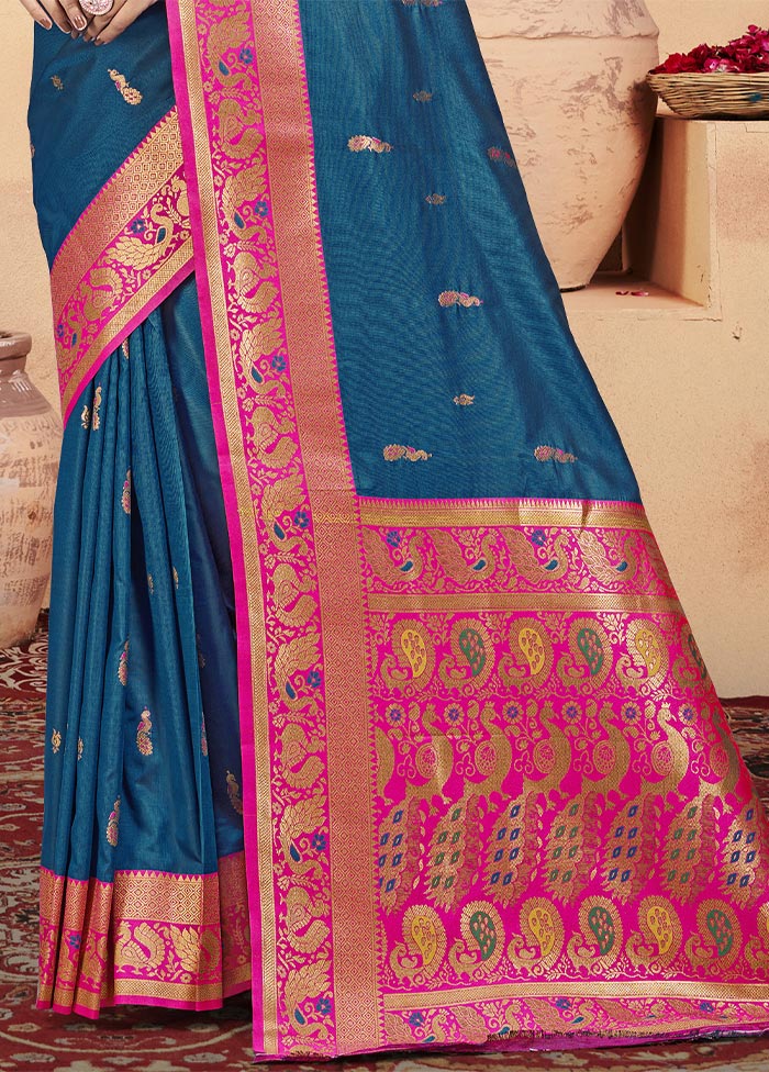 Blue Dupion Silk Saree With Blouse Piece Free Shipping Get To Buy