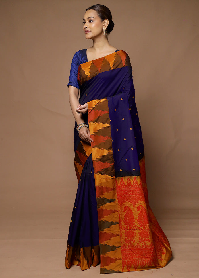 Blue Kanjivaram Silk Saree With Blouse Piece Sale Real