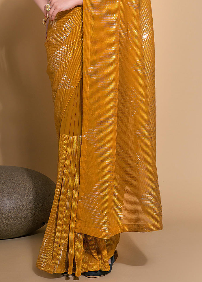 Mustard Georgette Saree With Blouse Piece Find Great Online