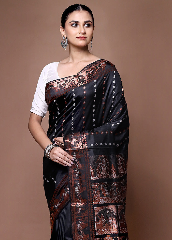 Black Handloom Baluchari Pure Silk Saree With Blouse Piece 2025 Unisex