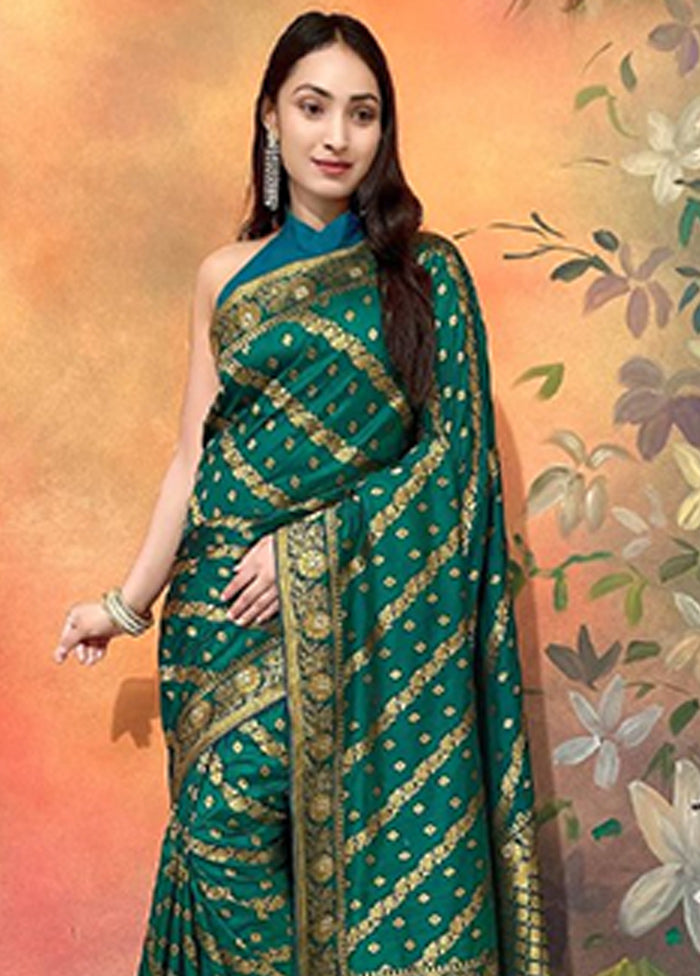 Dark Green Dupion Silk Saree With Blouse Piece Inexpensive Sale Online