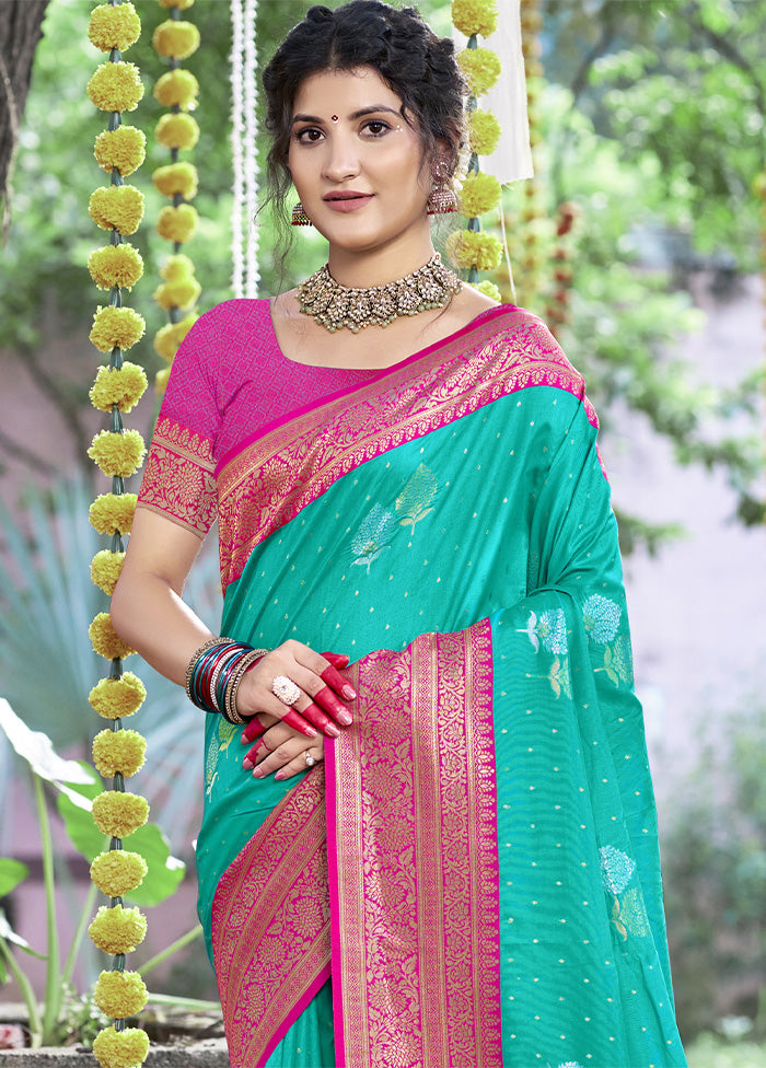 Teal Blue Dupion Silk Saree With Blouse Piece Buy Online Cheap Pice