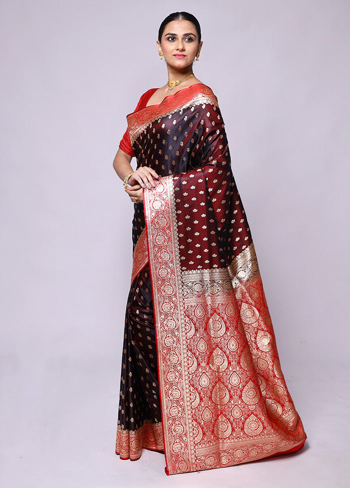 Maroon Banarasi Silk Saree With Blouse Piece Free Shipping Pay With Visa