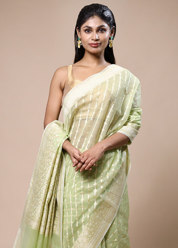 Green Kora Silk Saree With Blouse Piece Cheap Sale Pay With Paypal