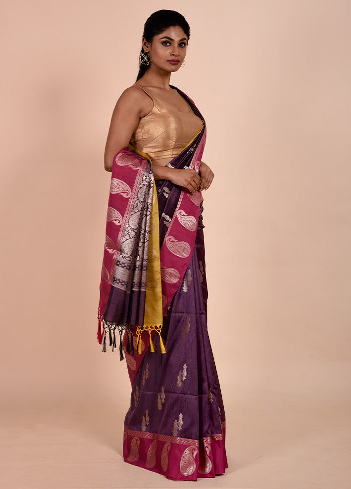 Purple Cotton Saree With Blouse Piece Pre Order Online