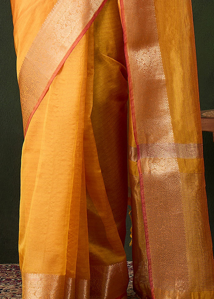 Yellow Organza Saree With Blouse Piece Amazon Online