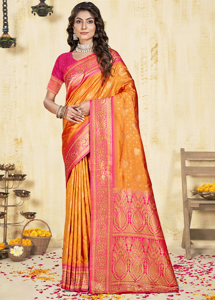 Orange Dupion Silk Saree With Blouse Piece Cheap Discounts