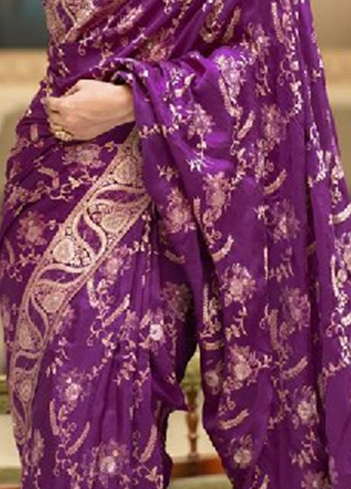 Purple Banarasi Silk Saree With Blouse Piece Outlet Locations Cheap Pice