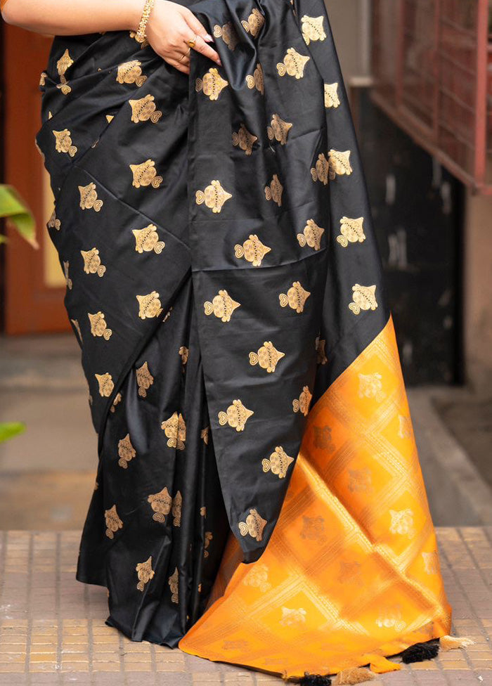 Black Banarasi Silk Saree With Blouse Piece Shop For Cheap Online