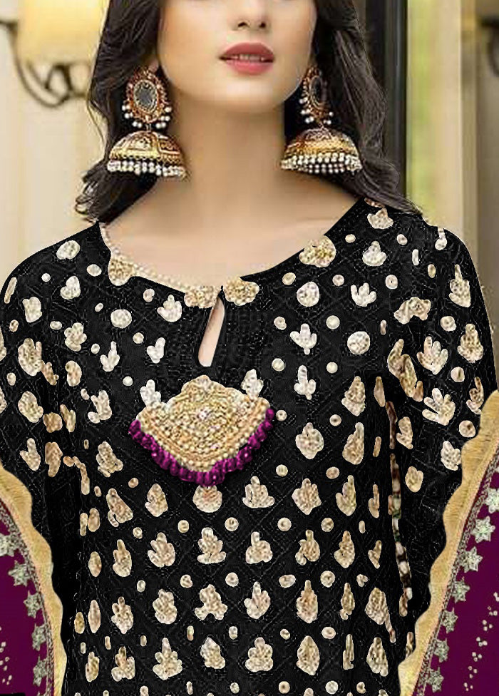 3 Pc Black Semi Stitched Georgette Suit Set Buy Cheap Outlet Locations