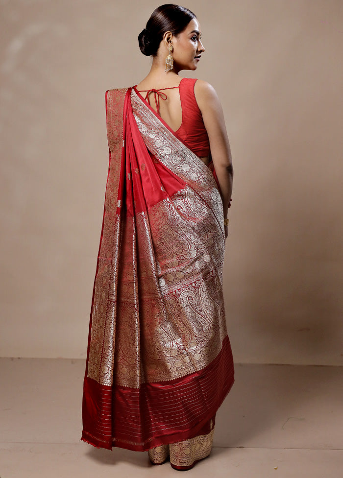 Maroon Handloom Banarasi Pure Silk Saree With Blouse Piece Cheap With Paypal