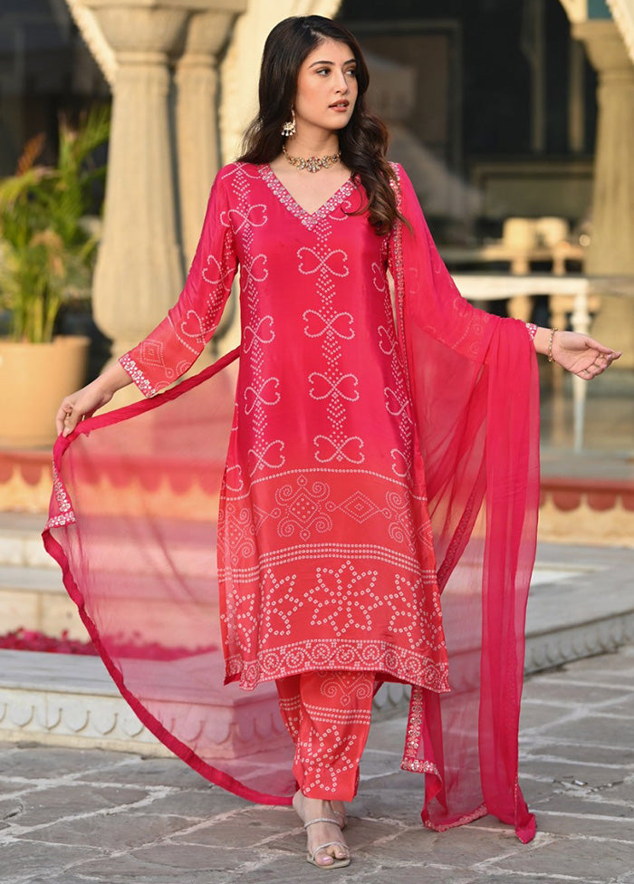 3 Pc Pink Readymade Silk Dupatta Suit Set Free Shipping Pay With Visa