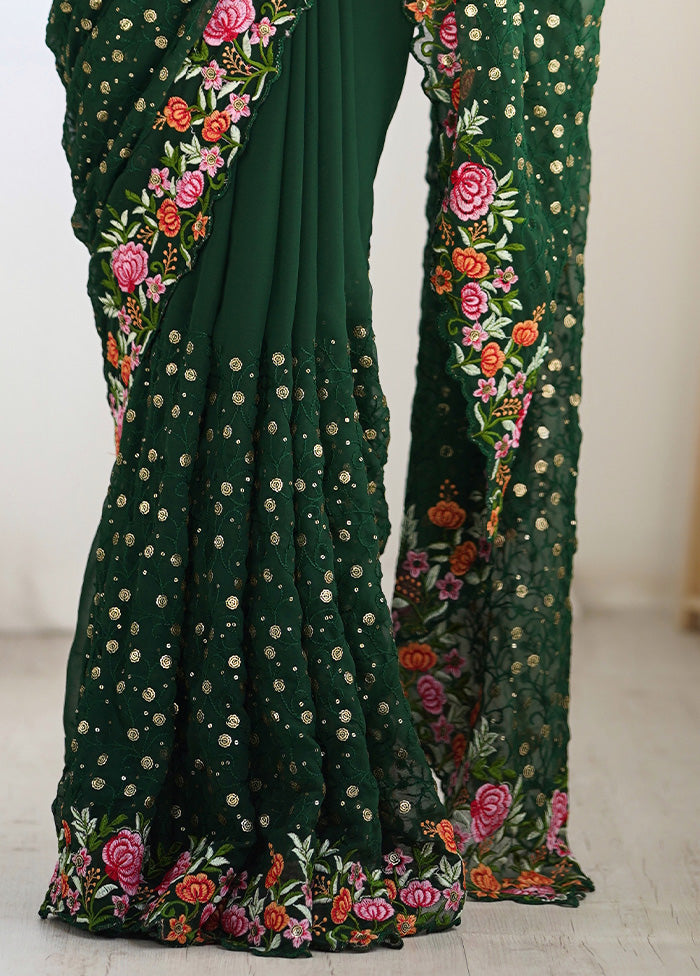 Green Georgette Saree With Blouse Piece For Sale Online