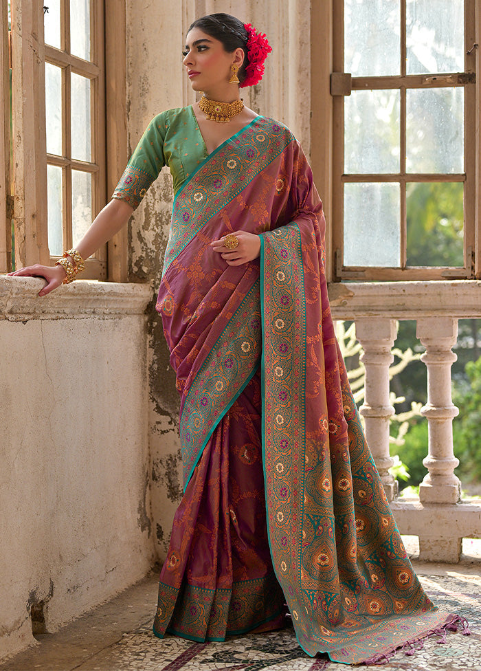 Wine Banarasi Silk Saree With Blouse Piece Free Shipping Eastbay