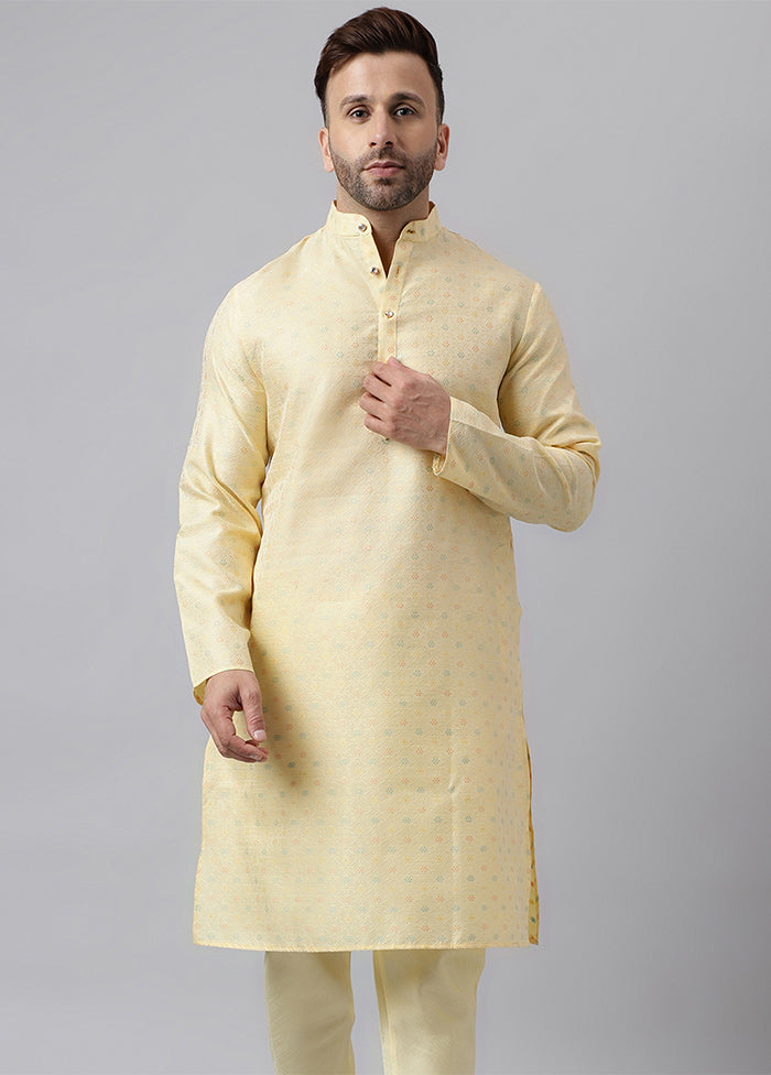 Cream Viscose Jacquard Long Kurta For Cheap