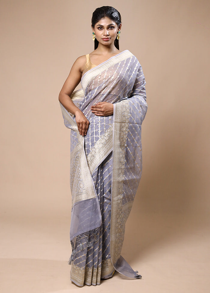 Blue Kora Silk Saree With Blouse Piece Clearance Factory Outlet