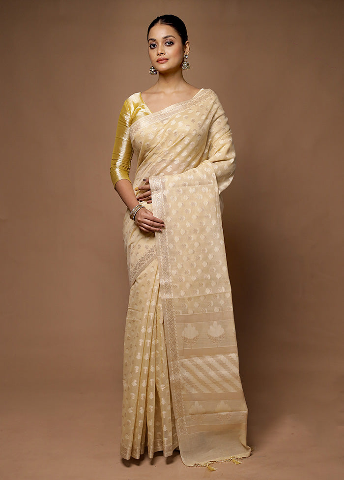 Cream Kora Silk Saree With Blouse Piece Best