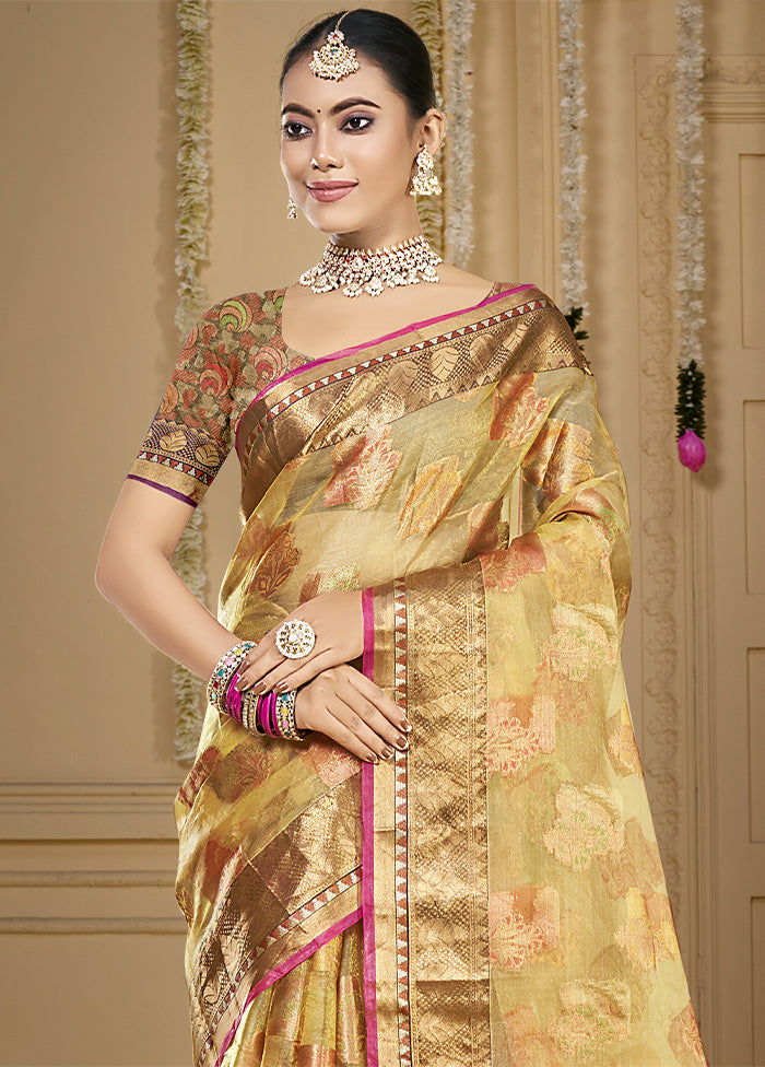 Beige Organza Saree With Blouse Piece Cheap New Styles