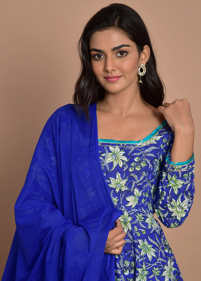 3 Pc Blue Cotton Suit Set With Dupatta Factory Outlet Cheap Online