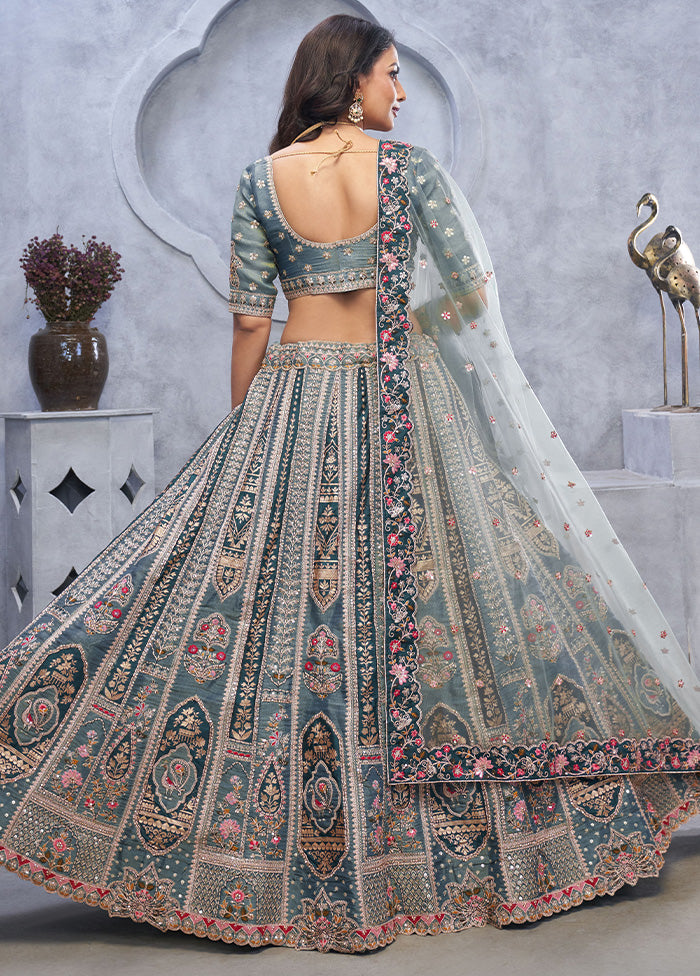 3 Pc Grey Silk Semi Stitched Lehenga Set Buy Cheap Popular