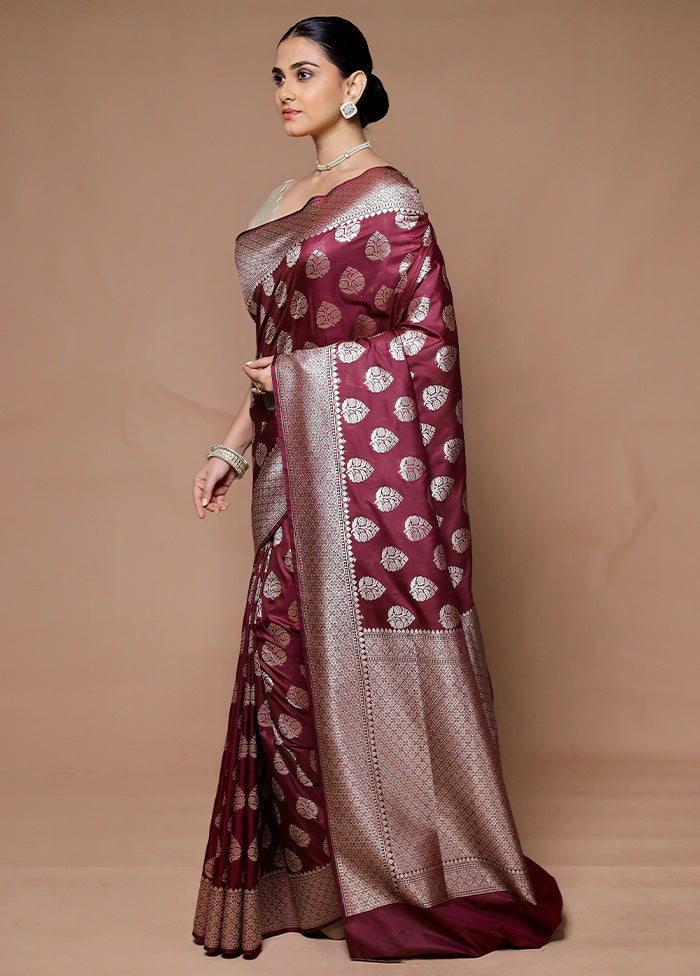 Wine Uppada Silk Saree With Blouse Piece Clearance Amazing Pice