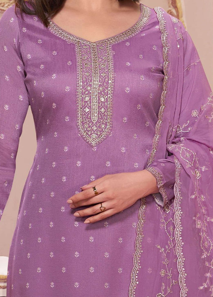 3 Pc Purple Semi Stitched Georgette Suit Set Big Discount Cheap Pice