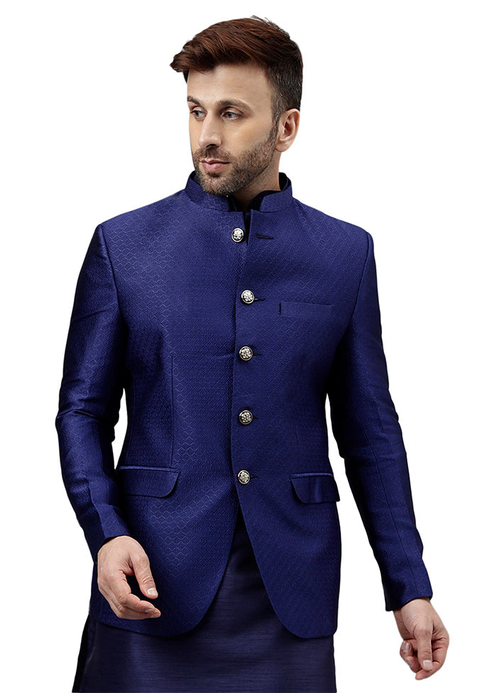 Navy Blue Viscose Jacquard Blazer Outlet With Credit Card