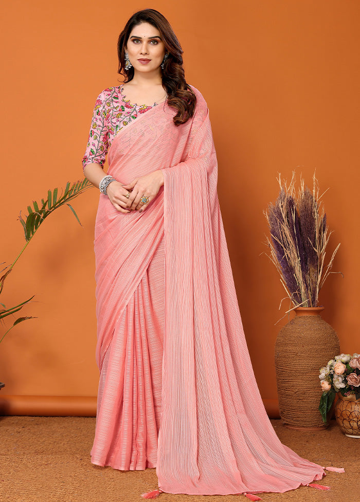 Peach Spun Silk Saree With Blouse Piece Outlet Fashionable