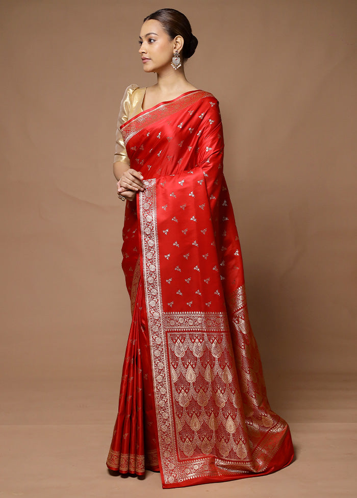 Red Banarasi Silk Saree With Blouse Piece Cheapest Pice