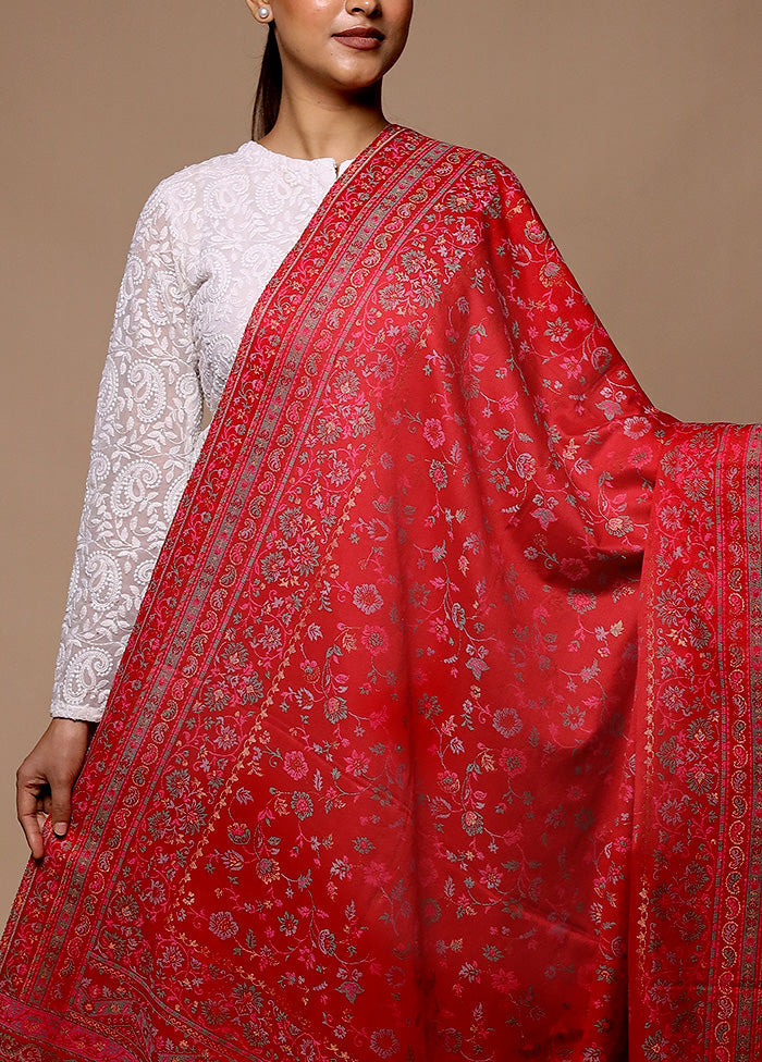 Red Butta Work With Zari Woven Border Shawl Sale Affordable