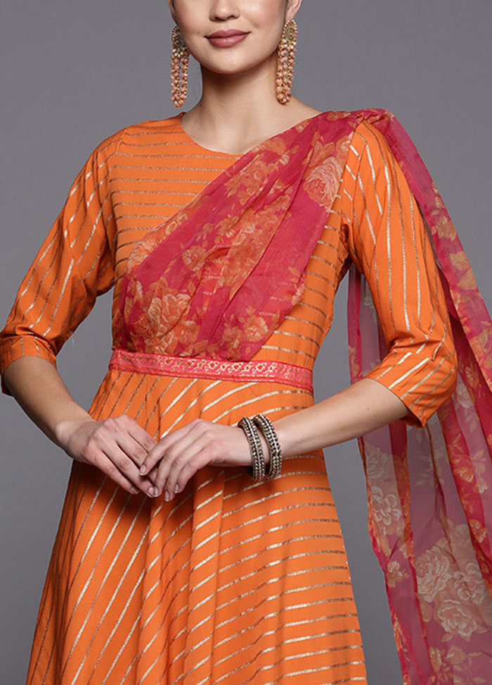 Orange Readymade Silk Indian Dress Cheap Extremely