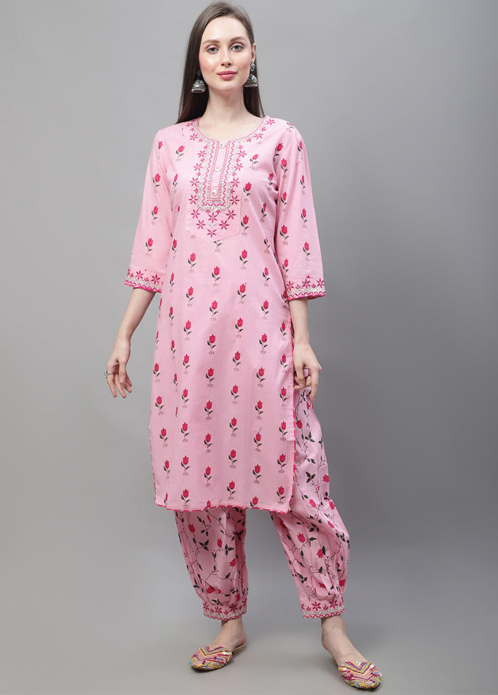 3 Pc Pink Readymade Cotton Suit Set Sale 100% Original