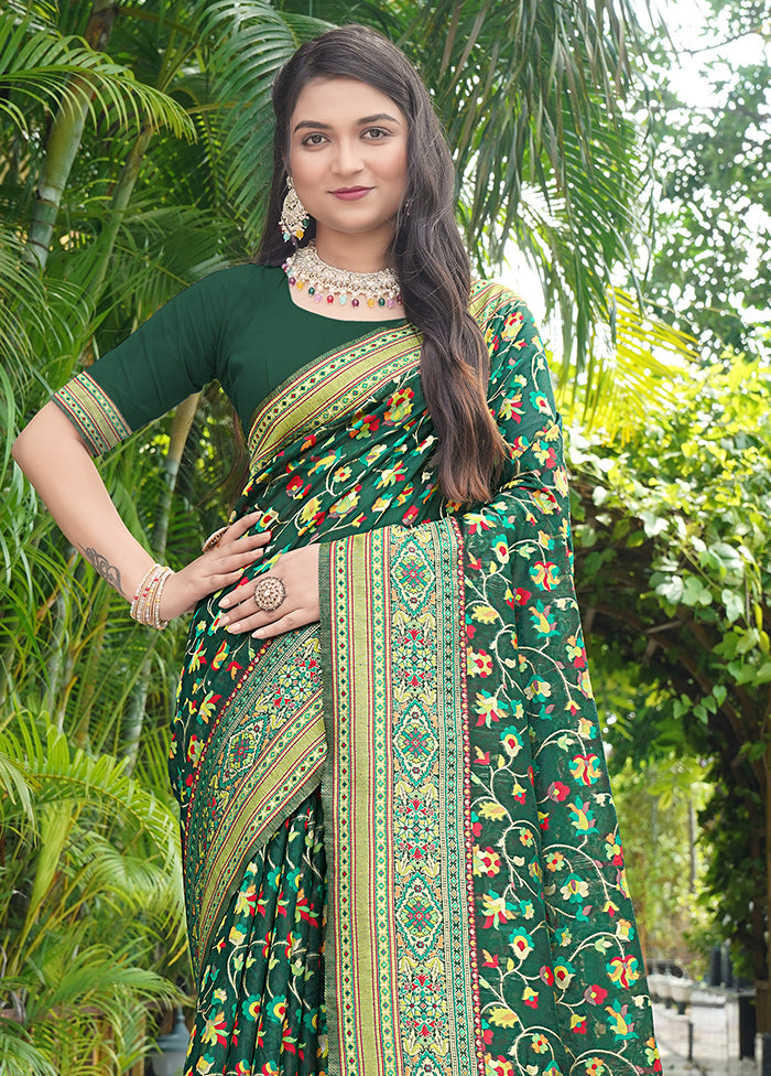 Dark Green Pasmina Silk Saree With Blouse Piece Tumblr