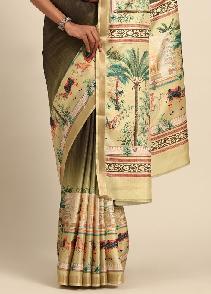 Green Cotton Saree With Blouse Piece Affordable Online