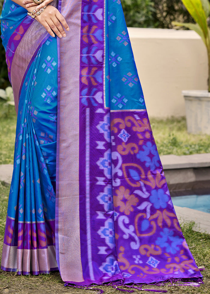 Blue Spun Silk Saree With Blouse Piece Cheap Sale Explore