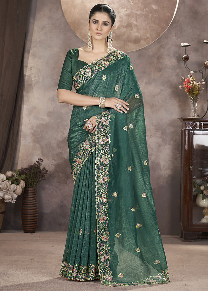 Rama Spun Silk Saree With Blouse Piece Discount Footaction